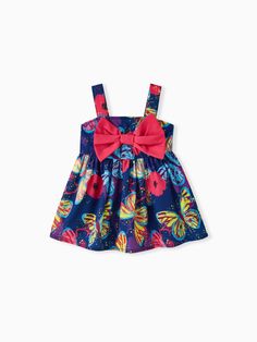 Baby Girl Bow Front Allover Butterfly Print Sleeveless Dress Only $13.99 PatPat US Mobile Ruffle Jumpsuit, Fruit Print, Girls Bows, Butterfly Print, Baby Dress, Polyester Spandex, Sleeveless Dress