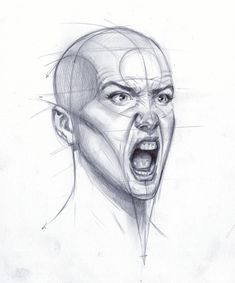 a drawing of a man's face with his mouth open