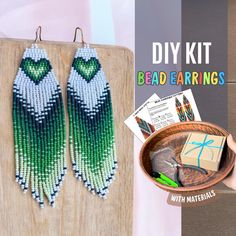 the bead earrings are made with materials that include beads, scissors and other items