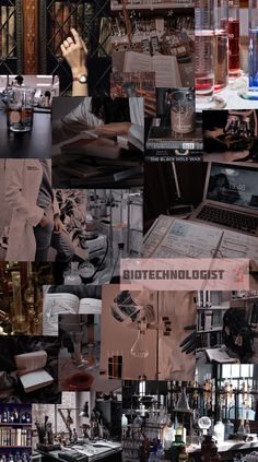 a collage of photos with different types of bottles and glasses on them, including an open laptop