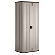 a large metal storage cabinet with two doors and a handle on the door, it is shown