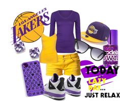 "LA LAKERS :)" by angelface143 ❤ liked on Polyvore Lakers Inspired Outfit, Lakers Outfit Women Style, Lakers Jersey Outfit Woman, Womens Lakers Outfit, Nba Fits, Jordan Legacy 312, Themed Photoshoot, Lakers City Edition Jersey