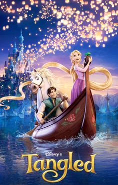 the poster for tangled with an image of a cat and a woman in a boat