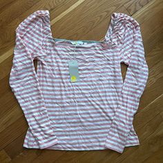 New Boden Square Neck Long Sleeve Shirt Size 8. Pale Pink And White Stripes. Casual Striped Long Sleeve Top For Spring, Striped Cotton Tops For Brunch, Cotton Striped Tops For Brunch, Casual White Long Sleeve Top For Spring, Casual Long Sleeve Top For Spring Brunch, Fitted Striped Top For Brunch, Trendy Striped Tops For Brunch, Square Neck Long Sleeve, Boden Women