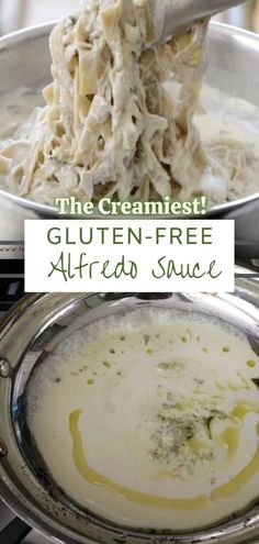 the creamest gluten - free alfredo sauce is ready to be eaten