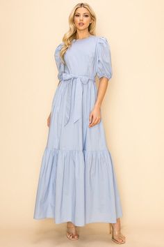 Embrace your royal edge in this elegant Women's Round Neck Puff Sleeve Waist Tie Long Skirt Poplin Maxi Dress. It will leave your feeling elegant and royal at any event. Missy Dresses, Wig Hat, Graphic Tee Dress, Mustard Color, Peplum Hem, Sweaters And Leggings, Plus Dresses, Skirt Leggings, Cardigan Jacket