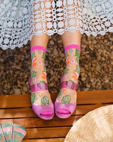 Tropical Pineapples Sheer Crew Sock Sock Styling, Sock Candy, Hawaiian Leaves, Fruit Socks, Pineapple Socks, Purple Tights, Hawaiian Leaf, Dopamine Dressing, Felt Cowboy Hats