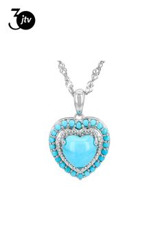 8mm Heart Shape And 1.50mm Round Blue Sleeping Beauty Turquoise Rhodium Over Sterling Silver Pendant With Chain. Measures Approximately 0.64"L x 0.54"W. 4.80mm Bail Width. Blue Heart Charm Round Jewelry, Blue Heart Charm Fine Jewelry, Fine Jewelry: Blue Heart Charm, Blue Fine Jewelry With Heart Charm, Turquoise Heart Charm Pendant Jewelry, Turquoise Heart Charm Jewelry For Anniversary, Turquoise Jewelry With Heart Charm For Anniversary, Blue Heart Cut Jewelry With Heart Charm, Valentine's Day Blue Gemstone Jewelry