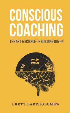 the book cover for conscious coaching, with an image of a human brain in black and yellow