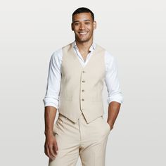 Want a more dapper look? Add a vest to your tan suit for an extra polished look. When all the jackets come off, you’ll be sure to stand out from the crowd! Suit Vest Outfits For Women, Suit Vest Outfits, Outfit With Vest, Groomsmen Vest, Vest Outfits Men, Hoco 2024, Groomsmen Ideas, Wedding Fits, Vest Outfits For Women