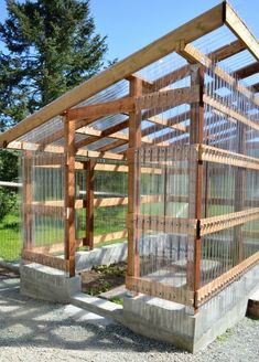 a wooden structure with metal mesh covering it