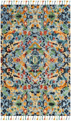 Construction: Wool Pile. Full Dimensions: 6-ft x 9-ft. Pile Height: 0.31-in. Rug Weight: 43 lbs. Hand Tufted. Made in India. Rug Pad Recommended. Vacuum regularly, spot clean with mild detergent, professionally dry clean. 30 Day Limited Warranty. Safavieh Blossom Gretna 6 x 9 Blue Indoor Abstract Handcrafted Area Rug | BLM452A-6 Eclectic Area Rug, Blue Wool Rugs, Safavieh Rug, Colorful Area Rug, Country Casual, Hooked Rugs, Traditional English, Floral Area Rugs, Modern Floral