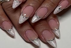 20 White and Silver Nail Looks for a Mani That'll Match Everything Silver French Nails, Marble French Tip, Nye Nails, French Tip Nail Art, Engagement Nails, White And Silver Nails, Nails Elegant, Custom Press On Nails, Long Stiletto