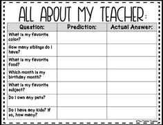 an all about my teacher worksheet for students to practice their writing skills and reading