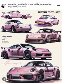 the pink porsches are all different colors