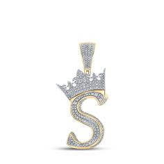 * Exquisite craftsmanship: This men's diamond crown S letter charm pendant is meticulously crafted in 10kt two-tone gold, showcasing the perfect blend of elegance and durability. * Dazzling diamond brilliance: Adorned with a stunning combination of round-cut diamonds, this pendant boasts a total weight of 1-1/5 carats, adding a touch of luxury and sparkle to any outfit. * Versatile style statement: With its unique design and impressive dimensions of 53mm in length and 29mm in width, this pendant Alphabet Charm, S Letter, Diamond Crown, Letter Charm, Gold Crown, Mens Pendant, Letter Pendants, Letter Charms, Letter S