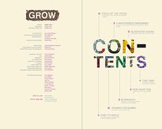 an open brochure with the words grow and con - ten's on it