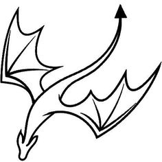 a black and white drawing of a dragon with an arrow in it's mouth