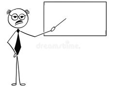 a cartoon man pointing to a whiteboard with an angry look on his face royalty illustration