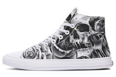 Grey Scary Skull High Top Shoes Lightweight construction with breathable mesh fabric provides a comfortable and flawless fit. Scary Skull, Punisher Skull, Roses Drawing, High Top Vans, Dinosaur Print, Vans Shoes