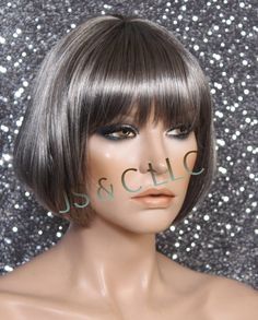 "~We mainly sale our wigs to cancer and alopecia patients. Therefore, we do not accept any returns on wigs. Please choose wisely and ask all questions before making your purchase/purchases. All sales on wigs are final. Thank you in advance for your consideration.~ WIG SPECIFICS TYPE: Classic cap wig MATERIAL: Synthetic LENGTH: approx. 10\" Stretched CAP SIZE: Average ~Fits 21.5\"-22.5\" in head circumference CAP ADJUSTABLE: Yes SPECIAL FEATURES: Straight, Bob, Bangs, Great for First time wig wea Bob Bangs, Full Bangs, Wig Material, Spiral Curls, Straight Bob, Curly Lace Front Wigs, Wispy Bangs, Choose Wisely, Brown To Blonde