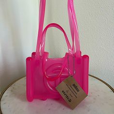 Brand New With Box, Bag, And Tag Telfar X Melissa Jelly Pink Small Bag Tel Far Bag, Jelly Telfar Bag, Telfer Bag, Pink Mini Purse, Pink Purses, E Bag, Baby Purse, Telfar Bags, Marc Jacobs Snapshot Bag