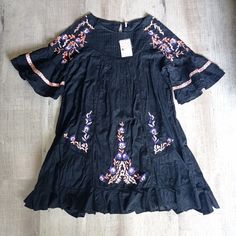 In Great Condition, Shipping Next Day. Just A Little Dirt On The Surface Due To Storage, Can Be Cleaned By Wash. Black Folk Style Summer Dress, Black Folk Embroidered Summer Dress, Black Embroidered Beach Dress For Spring, Spring Beach Black Embroidered Dress, Spring Beach Embroidered Black Dress, Bohemian Black Embroidered Dress For Spring, Black Fitted Embroidered Dress For Festival, Black Floral Embroidered Beach Dress, Beach Black Embroidered Dress With Floral Details