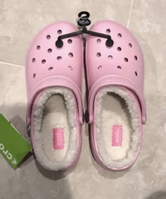 Pink Crocs With Fur, Crocs With Fur, Comfy Slides, Shoes Crocs