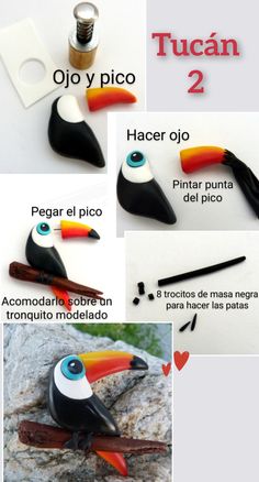 the instructions for making toucan birds are shown