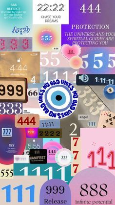 a collage of different numbers and symbols