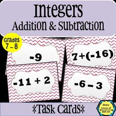 three task cards for addition and subtraction with the same number on each card