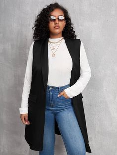 Vest Outfit Plus Size, Style A Waistcoat, Sleeveless Blazer Outfit, Suit Vest Outfits, Plus Size Blazers, Plain Vest, Open Front Vest, Sleeveless Blazer, Plus Size Suits