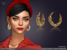 an image of a woman wearing earrings and a red headband with gold hoops