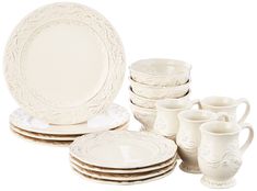 PRICES MAY VARY. Set Includes: 4 Each: 11.25" Dinner Plates, 9.5"Salad/Dessert Plates, 14 oz. Mugs, 5.5" Ice Cream Bowls Designed by Kari Walmsly Hand painted ceramic dinnerware Lead free ceramic Dishwasher & microwave safe for reheating only Ice Cream Bowls, Melamine Dinnerware Sets, Square Dinnerware Set, Stoneware Dinnerware Sets, Melamine Dinnerware, Ice Cream Bowl, Salad Dessert, Stoneware Dinnerware, White Dishes