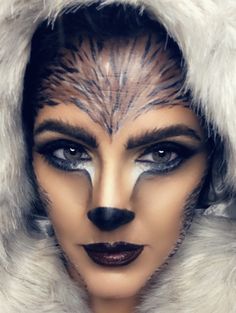 Wolf Custome Halloween, Raccoon Face Makeup, Wolf Costume Women Makeup, Womens Werewolf Makeup, Werewolf Makeup Kids, Easy Wolf Makeup, Halloween Wolf Makeup, Wolf Makeup Male, Werewolf Costume Women