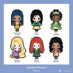 the princesses from disney's little mermaid cross stitch pattern in different sizes and colors