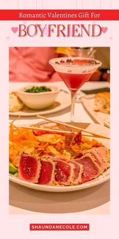 romantic valentine's gift for boyfriend with food and drink on the table in front of it