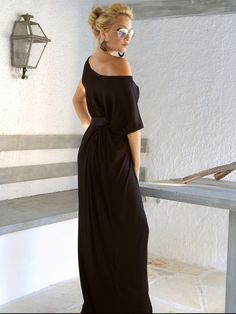 Black Maxi Dress / Black Dress / Maxi Dress / Evening Dress / Party Dress / Plus Size Dress / Loose Dress / Asymmetric Dress / #35003 This elegant, sophisticated, loose and comfortable maxi dress, looks as stunning with a pair of heels as it does with flats. You can wear it for a special occasion or it can be your everyday comfortable dress. SEE COLOR CHART HERE : https://www.etsy.com/listing/235259897/viscose-color-chart?ref=shop_home_active_4 - Handmade item - Materials : viscose * Please Note Solid One-shoulder Maxi Dress For Evening, Solid Color One-shoulder Evening Maxi Dress, Solid Cocktail Dress With Asymmetrical Hem, Solid Floor-length Cocktail Dress, Solid Color Floor-length Cocktail Dress, Black One-shoulder Maxi Dress For Dinner, Asymmetrical Maxi Dress For Summer Dinner, Solid Draped Evening Dress, Summer Asymmetrical Maxi Dress For Dinner