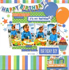 a birthday card with pictures of babies and balloons