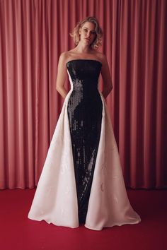 Strapless sequined dress featuring organza overkirt - HerTrove Embellished Jumpsuit, Sequin Evening Gowns, Dark Dress, Off Shoulder Gown, Midi Dress Style, Sequined Dress, Sleeveless Gown, Dream Wedding Ideas Dresses, Prom Dress Inspiration