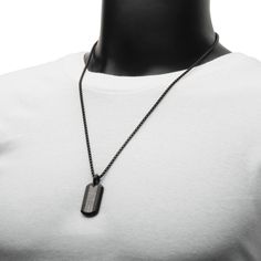 Men's Stainless Steel Meteorite Inlay Dog Tag Pendant with 24" Black IP Box Chain. Crafted using certified fragments of the Muonionalusta Iron Meteorite, which came from the core of Asteroid that landed in Scandinavia over 120,000 years ago. Rocking a piece of space history has never been so easy. The Asteroid itself predates our own Planet! Also, with the larger surface area in each piece, it is easier to recognize the naturally occurring distinctive crisscross markings of an authentic Widmasta Black Engraved Rectangular Jewelry, Black Rectangular Engraved Jewelry, Black Engraved Rectangular Pendant Jewelry, Iron Meteorite, Dog Tag Pendant, Skull Pendant, Surface Area, Dog Tag, Box Chain