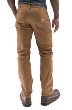 Both durable and soft, these carpenter pants made of breathable cotton sport a touch of stretch and a look that works hard across your casual wardrobe. 16" leg opening; 11" front rise Five-pocket style; tool pockets 98% cotton, 2% spandex Machine wash, tumble dry Imported Outdoor Cotton Work Pants With Side Pockets, Rugged Brown Pants With Pockets, Cotton Cargo Pants With Standard Cut Leg, Cotton Pants With Cargo Pockets And Standard Cut Leg, Cotton Pants With Cargo Pockets, Rugged Brown Pants, Brown Cotton Work Pants With Patch Pockets, Outdoor Cotton Pants With Hip Pockets, Brown Cotton Work Pants With Side Pockets