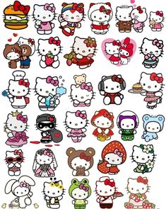 an assortment of hello kitty stickers on a white background