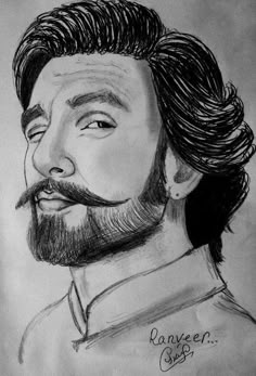 a pencil drawing of a man with a beard