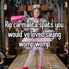 a girl in pink is standing on a stage with her hair dryer and the caption reads rip carnalita spas you would've loved saying womp