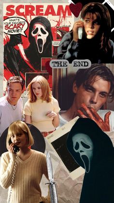 collage of various movie posters with faces and words on them, including the scream zone