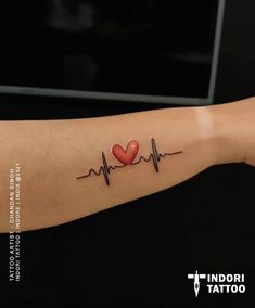 Heartbeat Tattoo With Name, Fighter Tattoos, Ekg Tattoo, Heartbeat Tattoo Design, Fire Fighter Tattoos, Red Heart Tattoos, Tiny Heart Tattoos