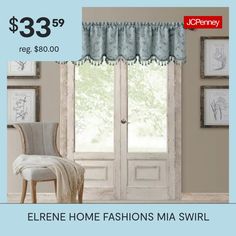 The Mia valance offers an elegant silken look and room darkening benefits. A scalloped beaded trim and jacquard scroll pattern make this window valance both traditional and fashionable. Statement valance is perfect on its own or layered with coordinating curtains. Matching curtains sold separately. 3 inch rod pocket is recommended with up to a 1 inch rod for maximum movement. 100% polyester. Sold as a single valance. Easy care, machine washable. A scalloped beaded trim and jacquard scroll patte… Scroll Pattern, Curtain Valance, Window Valance, Valances, Beaded Trim, Room Darkening, Rod Pocket, Be Perfect, Pattern Making