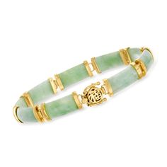 Green Jade "Good Fortune" Bracelet in 18kt Gold Over Sterling. 7.5" | Ross-Simons Bratz Jade, Jewelry Presentation, Byzantine Necklace, Blue Topaz Bracelet, Yellow Gold Bangle, Bar Bracelet, Gold Bead Necklace, Jade Bangle, Unique Gifts For Women