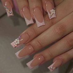 Fake Nails White, Halloween Fest, Long Press On Nails, Pink French, Nails Square, Fake Nails With Glue, Nails For Women, Nails Long, Square Acrylic Nails